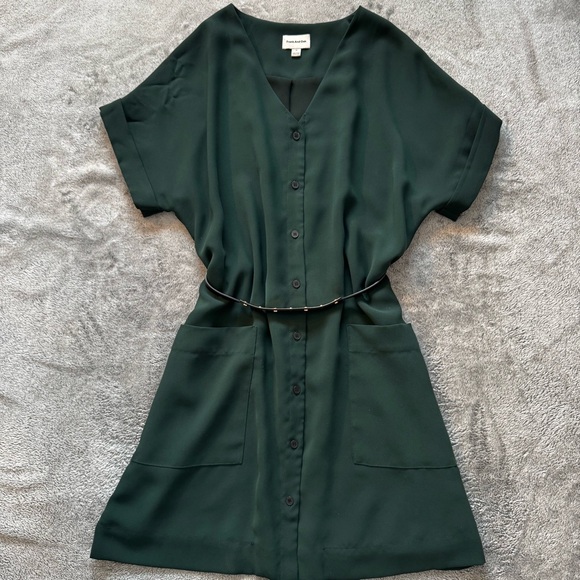 Frank & Oak Dresses & Skirts - Frank & Oak Forest Green V-Neck Button-Down Shirt Dress - Size M